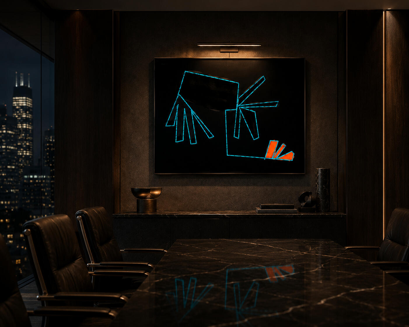 Interior visualization of Donkey and the Carrots by TOTTO — showing the 1/1 artwork presented in a contemporary interior setting.